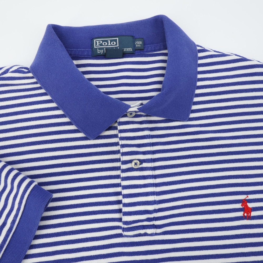 Polo Ralph‎ Lauren Men's Blue White Striped Short Sleeve Polo Shirt Big 2XB Big